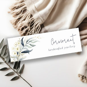 Cute Blue Green Gold Leafy Botanical Floral Bunch Mini Business Card