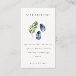 Cute Blue Green Leafy Gift Registry Baby Shower  Enclosure Card
