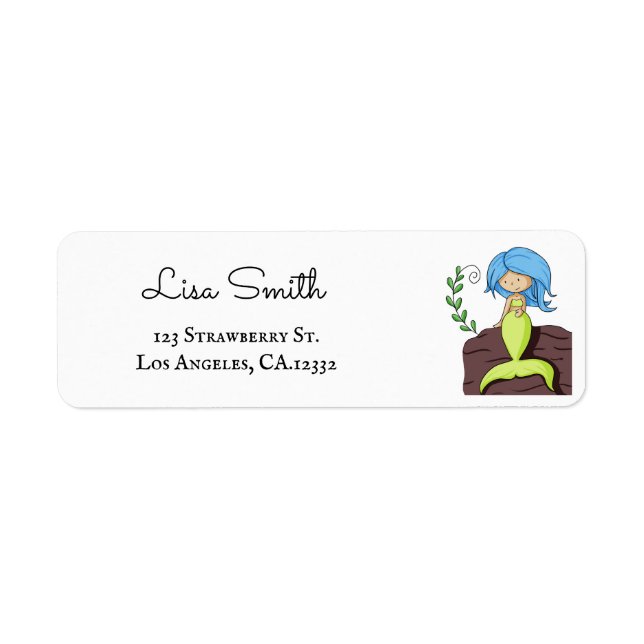 Cute Blue Green Mermaid Return Address Label (Front)