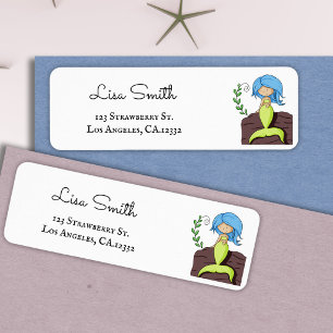 Cute Blue Green Mermaid Return Address Label