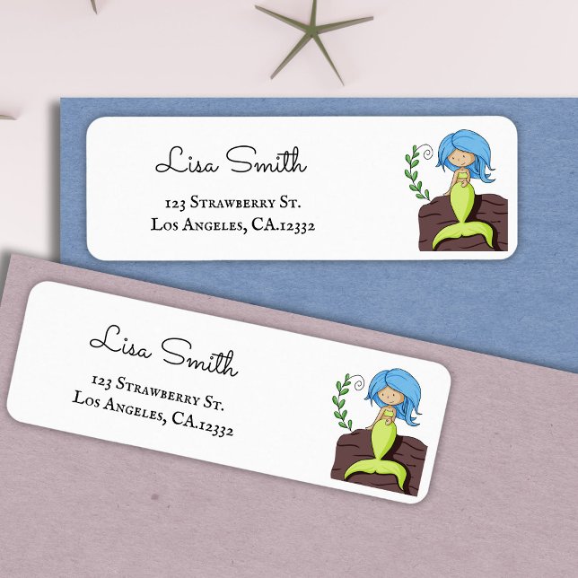 Cute Blue Green Mermaid Return Address Label (Creator Uploaded)