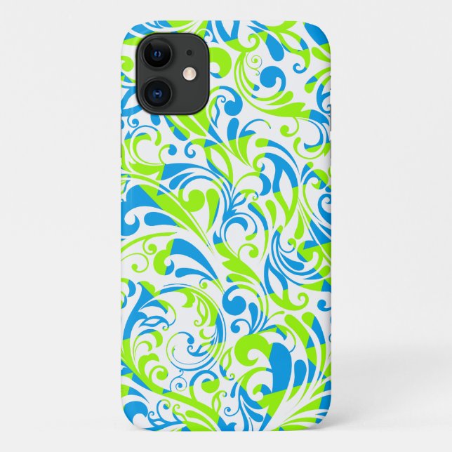 Cute blue green mixed floral patterns Case-Mate iPhone case (Back)