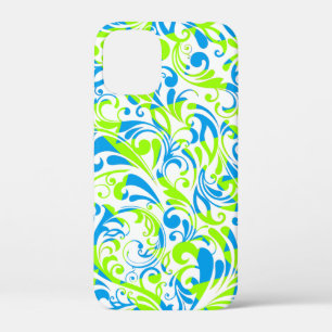 Cute blue green mixed floral patterns iPhone 12 mini case