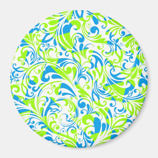 Cute blue green mixed floral patterns magnet (Front)