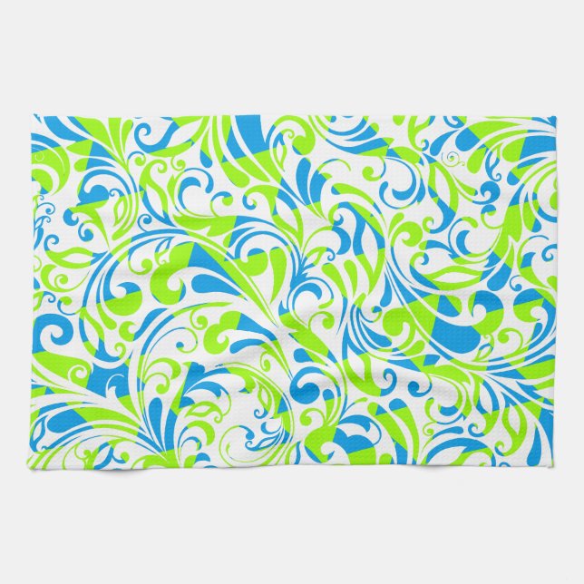 Cute blue green mixed floral patterns tea towel (Horizontal)