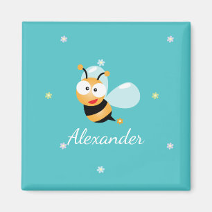 Cute Blue Green Sweet Bumble Bee Flowers Cartoon Magnet