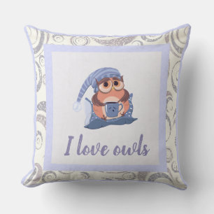 Cute Blue Grey Baby Owl Cap Cute Love Animal Cushion