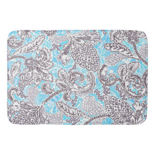 Cute blue grey classic floral bath mat