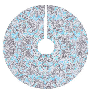 Cute blue grey classic floral brushed polyester tree skirt