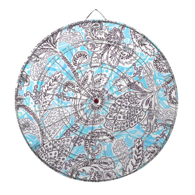 Cute blue grey classic floral dartboard (Front)