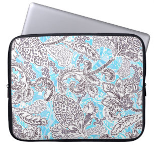 Cute blue grey classic floral laptop sleeve