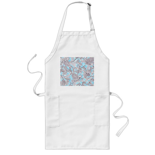 Cute blue grey classic floral long apron (Front)