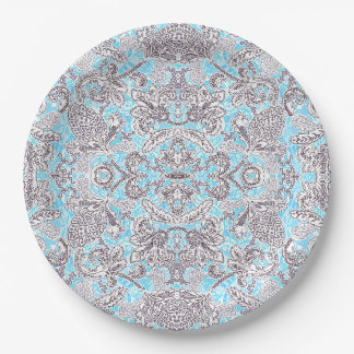 Cute blue grey classic floral paper plate