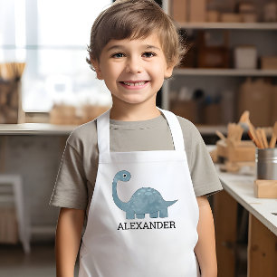 Cute Blue Grey Dinosaur Personalised Kids Apron