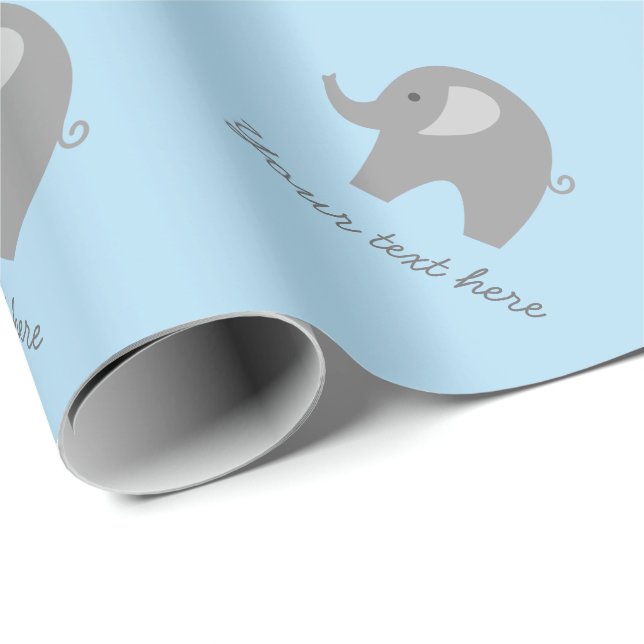 Cute blue grey elephant baby shower wrapping paper (Roll Corner)