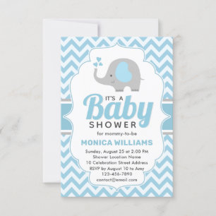 Cute Blue Grey Elephant Boy Baby Shower Invitation