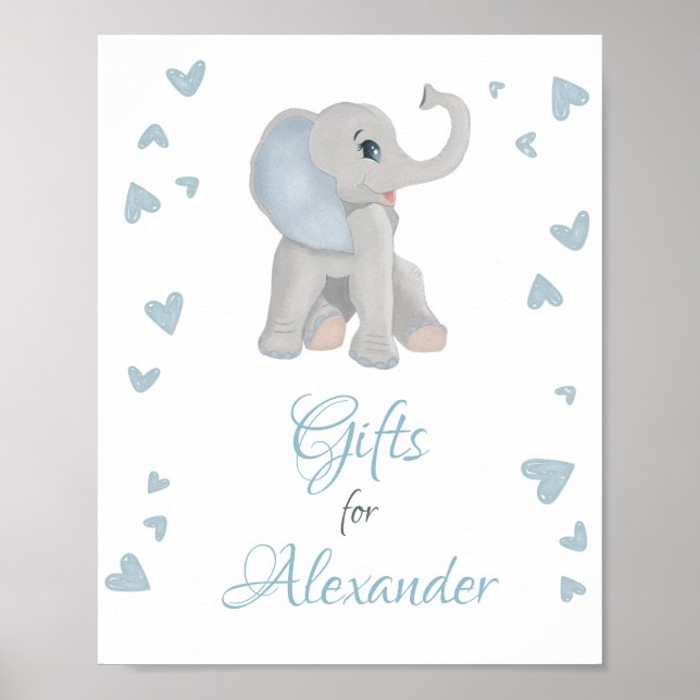 Cute Blue Grey Elephant Gifts Boy Baby Shower Sign (Front)