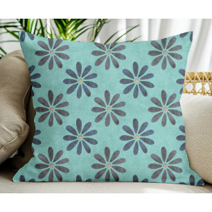 Cute Blue & Grey Flower pattern Light Teal Cushion