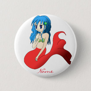 Cute Blue-haired Mermaid Thunder_Cove 6 Cm Round Badge