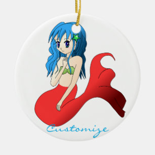 Cute Blue-haired Mermaid Thunder_Cove Ceramic Ornament