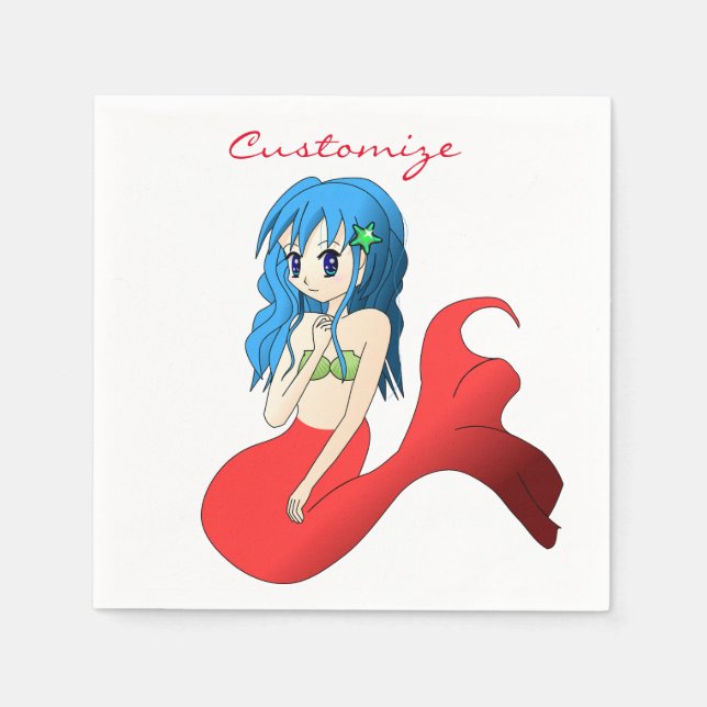 Cute Blue-haired Mermaid Thunder_Cove Napkin (Front)