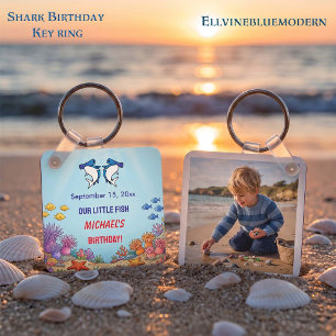 Cute Blue Hammerhead Shark Ocean Birthday Photo Key Ring