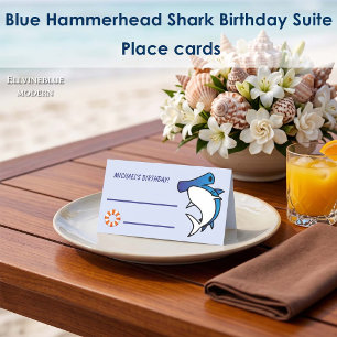 Cute Blue Hammerhead Shark Ocean Birthday Place Card