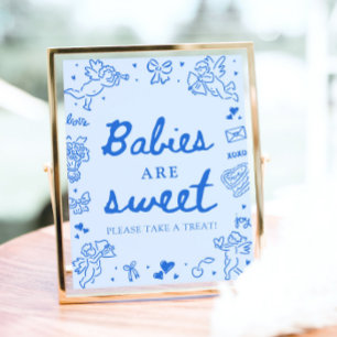Cute Blue Hand Drawn Babies Are Sweet Take a Treat Poster