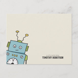 Cute Blue Hand Drawn Robot Note Card