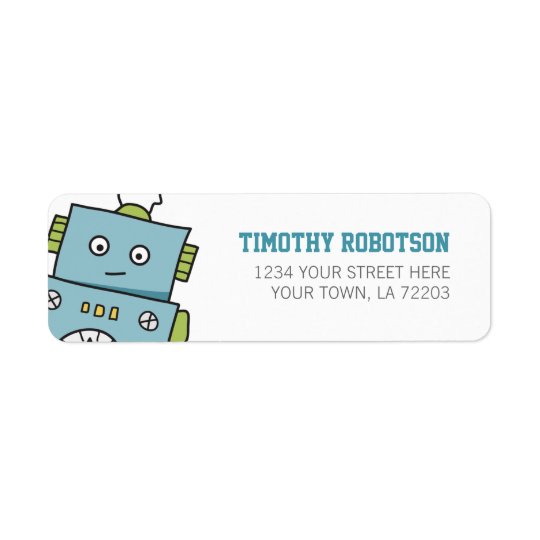 Cute Blue Hand Drawn Robot Return Address Label