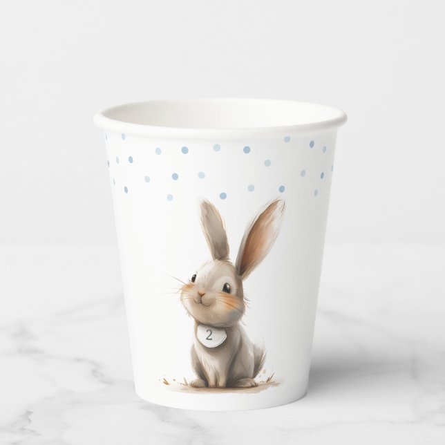 Cute Blue Happy Birthday Bunny Paper Cups (Front)