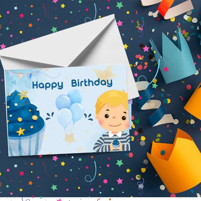 Cute Blue Happy Birthday Card – Friendly Birthday  (Creator Uploaded)