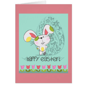 Cute Blue Happy Easter cartoon bunny