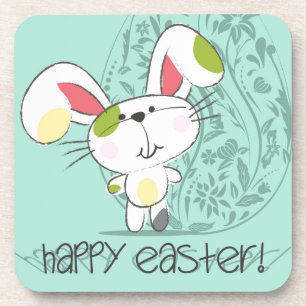 Cute Blue Happy Easter cartoon bunny Coaster