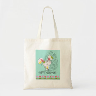 Cute Blue Happy Easter cartoon bunny Tote Bag