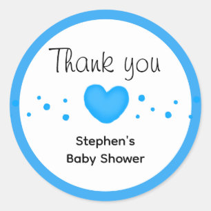 Cute Blue Heart Baby Shower Thank you Classic Round Sticker