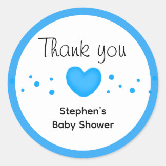 Cute Blue Heart Baby Shower Thank you Classic Round Sticker