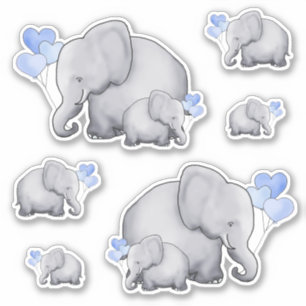 Cute Blue Heart Balloons Baby Elephants