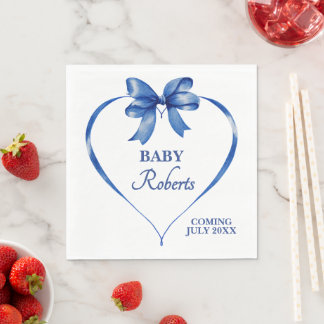 Cute Blue Heart Boy Baby Shower Napkin