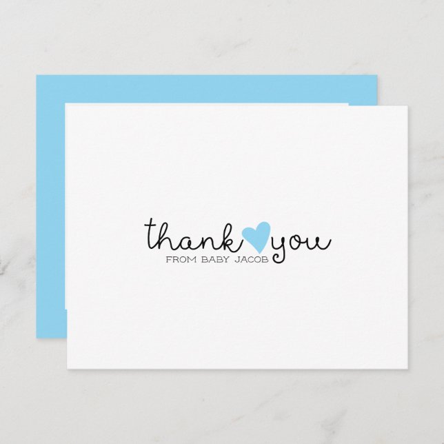 Cute Blue Heart Boy Baby Shower Thank You (Front/Back)