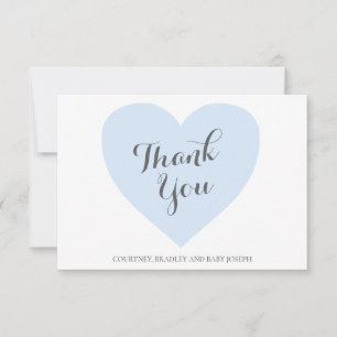 Cute Blue Heart Boy Baby Shower Thank You Card