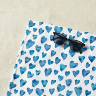 Cute Blue Heart pattern Beach Towel