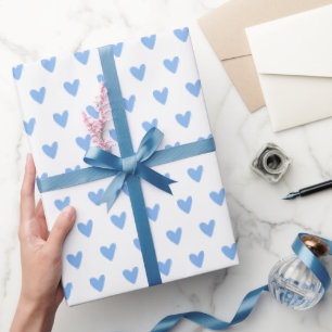 Cute Blue Hearts Pattern Baby Boy Wrapping Paper