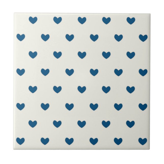 Cute Blue Hearts Pattern Ceramic Tile (Front)