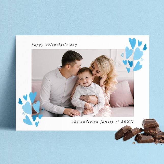 Cute Blue Hearts Photo Valentine's Day Holiday Card (Creator Uploaded)