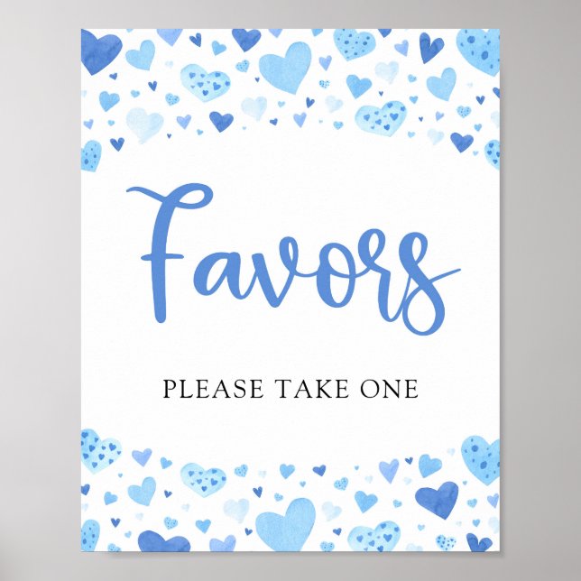Cute Blue Hearts Valentine Baby Shower Favours Sig Poster (Front)