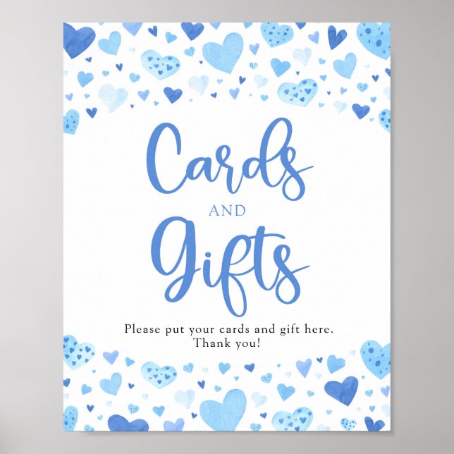 Cute Blue Hearts Valentine Cards and Gifts Sign (Front)