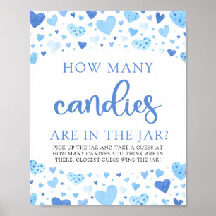 Cute Blue Hearts Valentine How Many Candies Games Poster