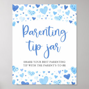 Cute Blue Hearts Valentine Parenting Tip Jar Sign