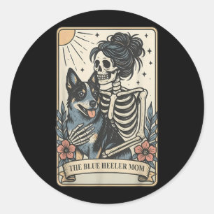Cute Blue Heeler Dog Mum Tarot Card Skeleton Mama Classic Round Sticker